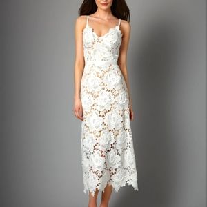 Catherine Deane BHLDN Frida white guipure lace midi dress size 6
